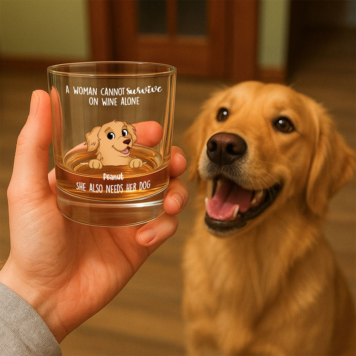 A Woman Cannot Survive On Wine Alone, She Also Needs Dogs Personalized Wine Glass, Gift for Dog Mom