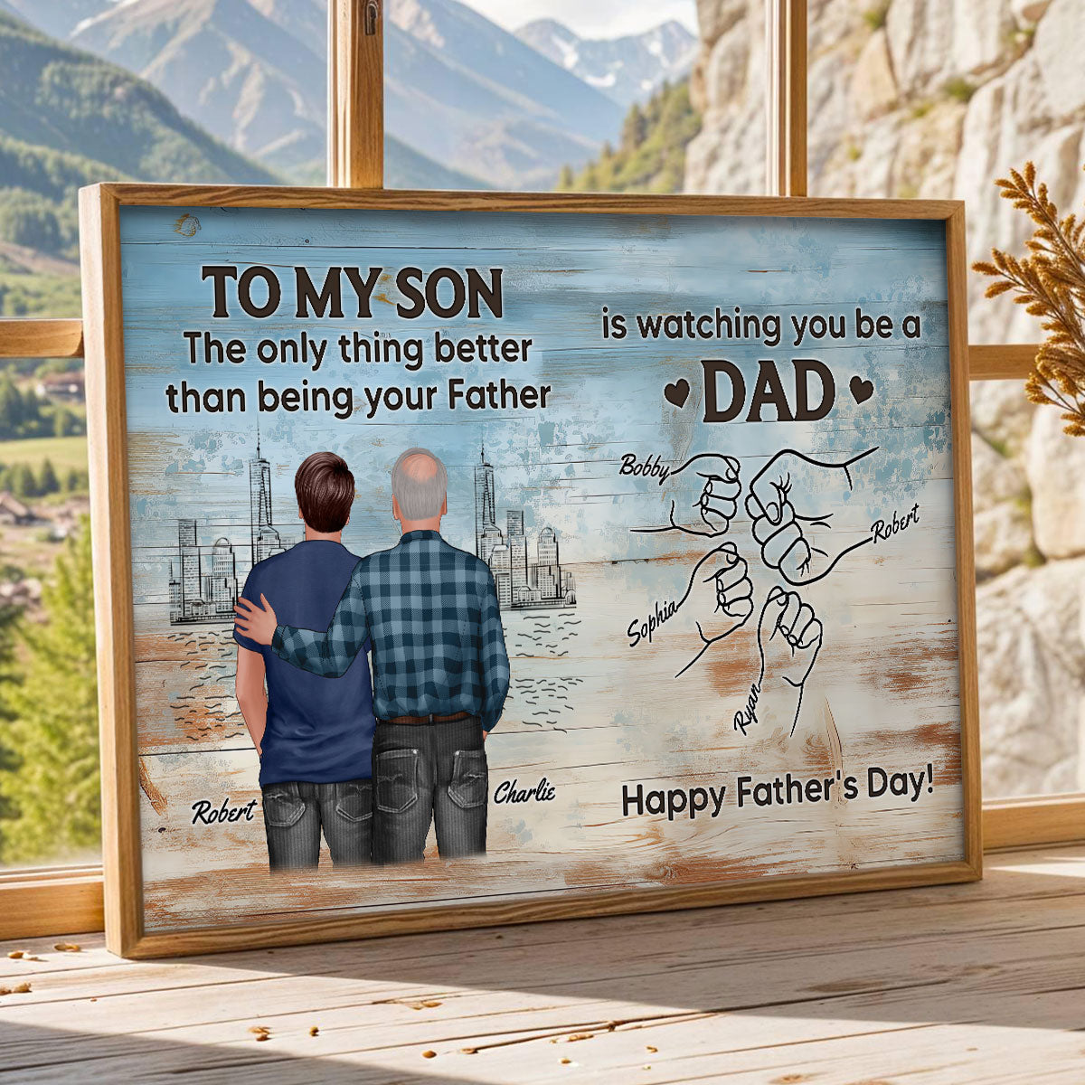 Watching You Be A Dad From Mom Dad To Son Wooden Texture Personalized Poster, Gift For Son