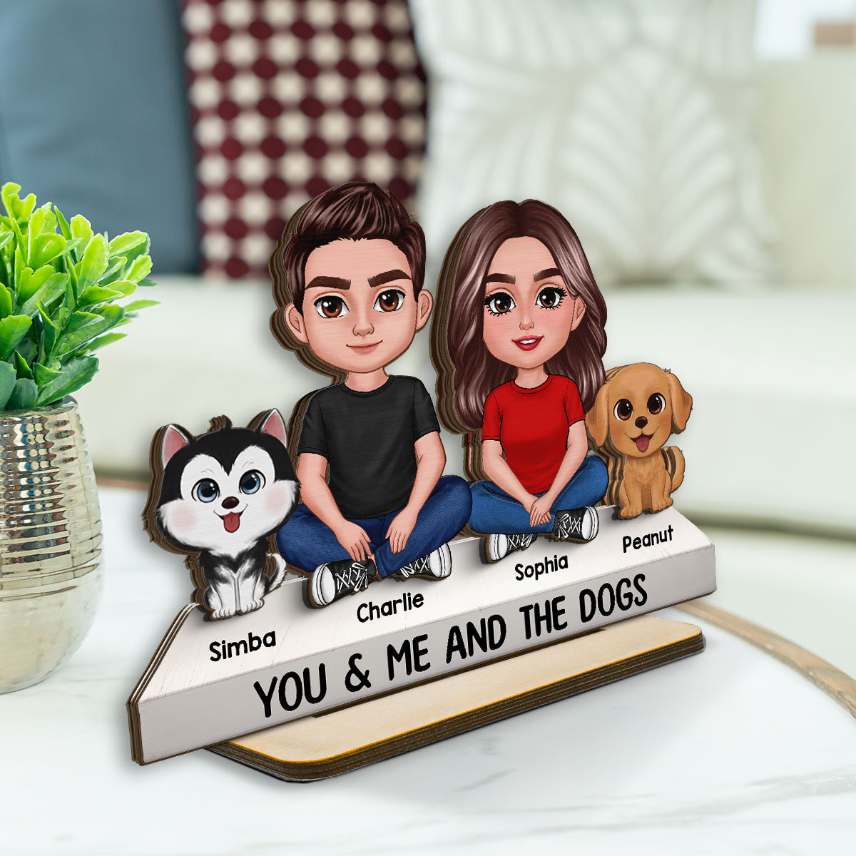 Couple You & Me And The Dogs Cats Personalized 2-Layer Standing Wooden Plaque, Heartfelt Gift Gift For Her, For Wife
