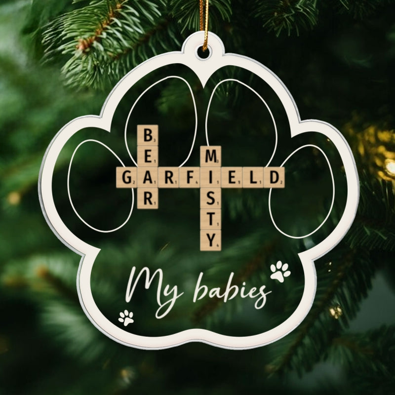 My Babies Dog Cat Names Crossword Puzzle Art Personalized Paw Shaped Acrylic Ornament