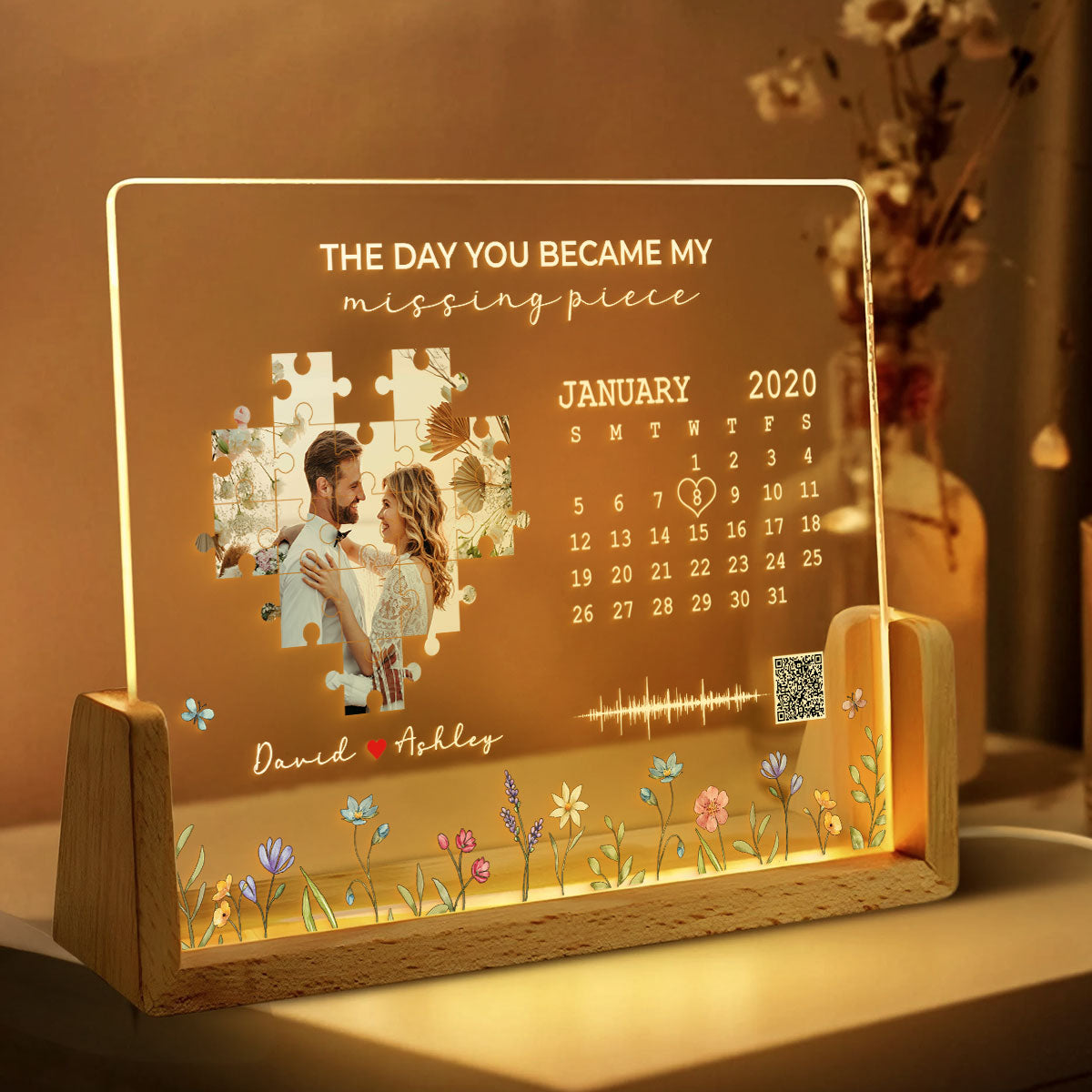The Day I Found My Missing Piece Personalized Photo Night Light Plaque, Voice Recording Custom Message, Heartfelt Gift for him & for her
