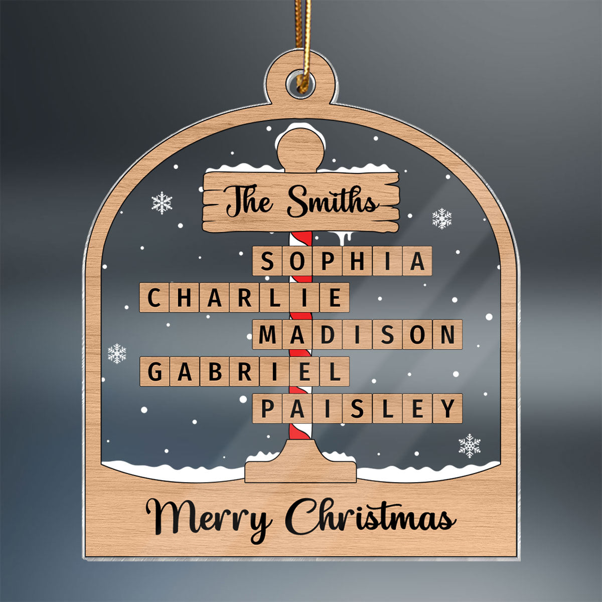 Christmas Crossword Puzzle Art North Pole Family Name Personalize Acrylic Ornament, Christmas Gift For Family Members