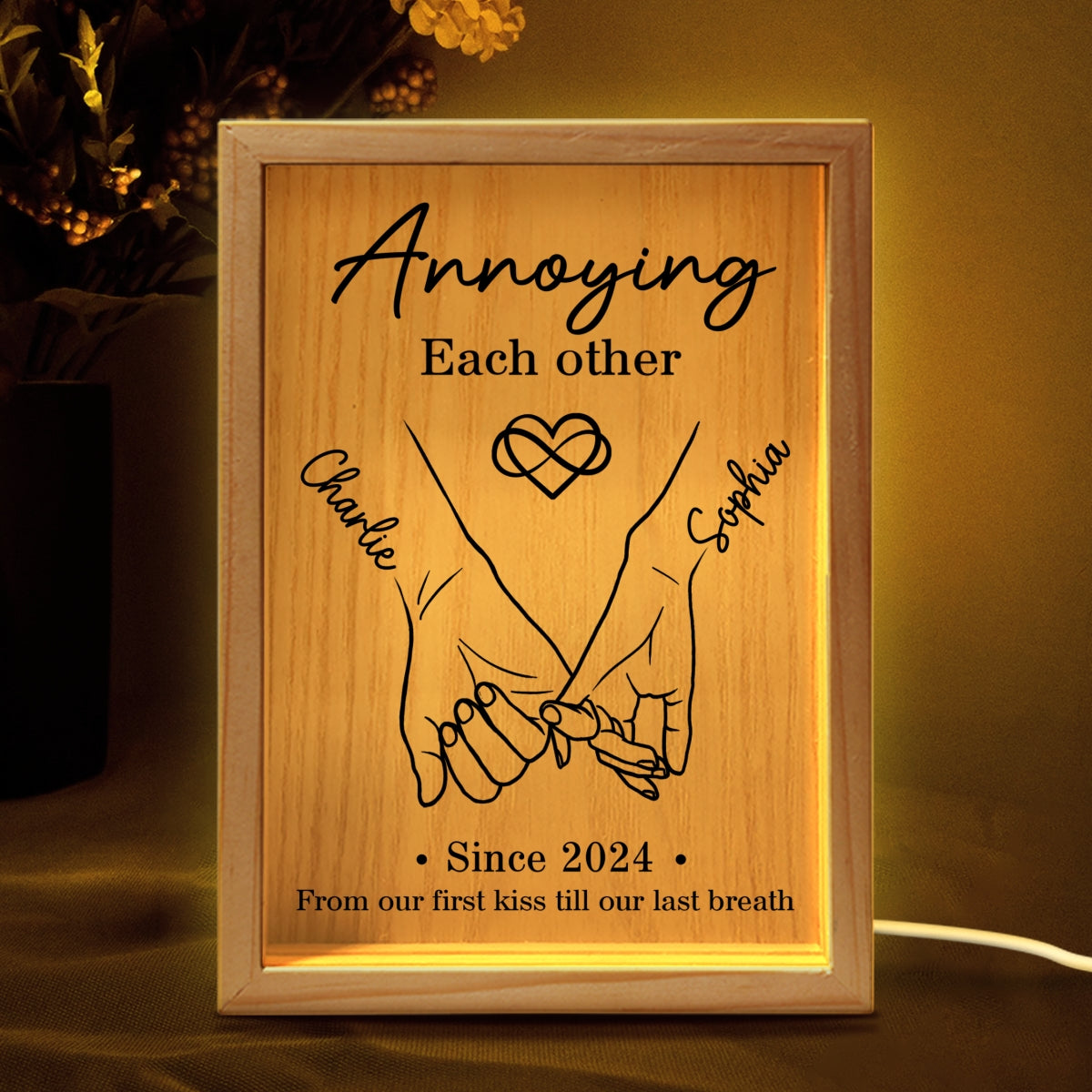 Couple Hand in Hand Outline  Gift Personalized Wooden Frame LED Light Box