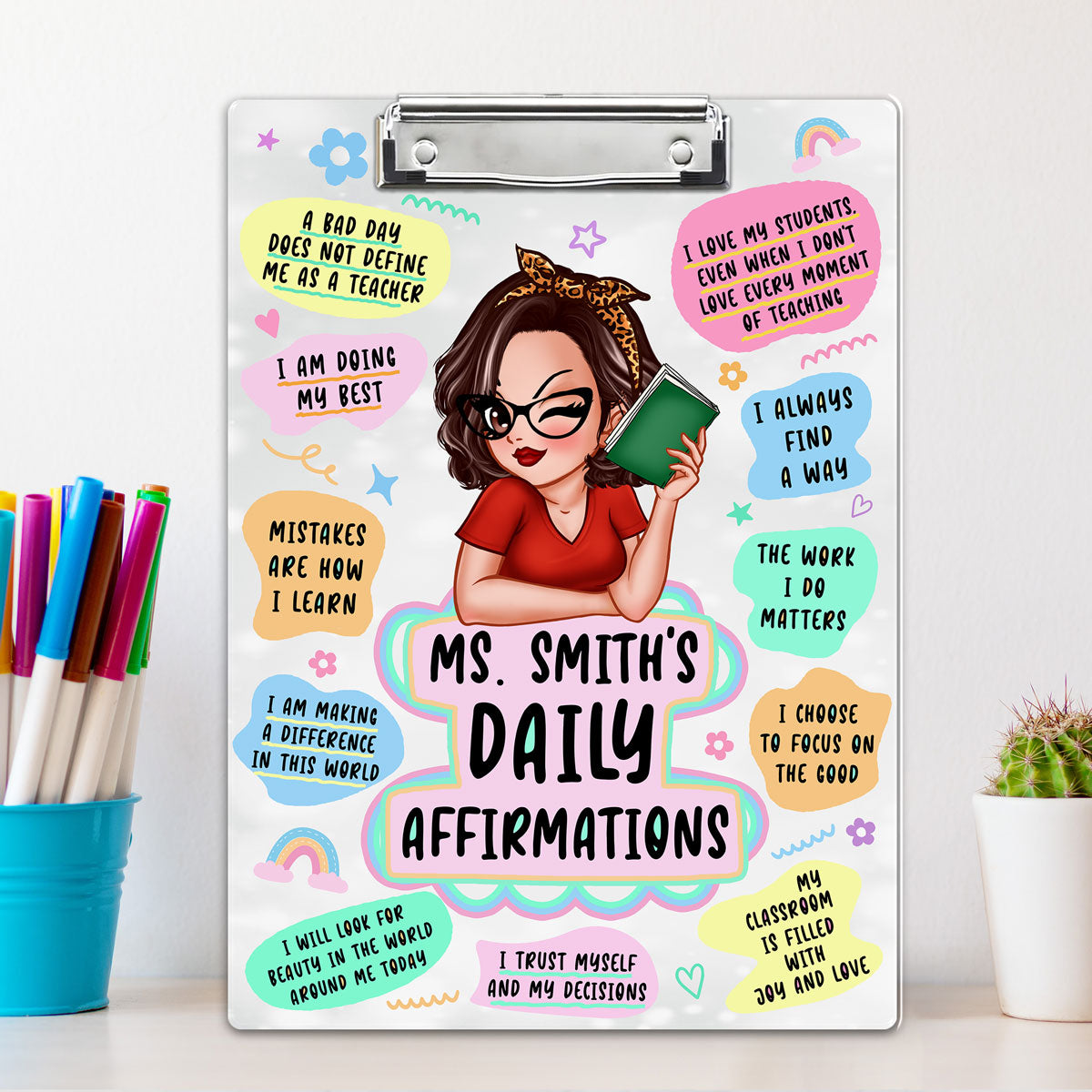Teacher Daily Affirmations Colorful Teacher Appreciation Gift Personalized Clipboard