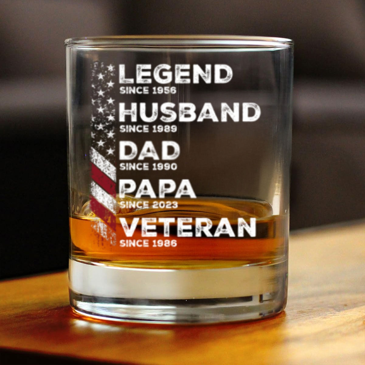 Legend Husband Daddy Since Personalized Whiskey Glass, Father's Day Gift for Veteran Dad, Grandpa