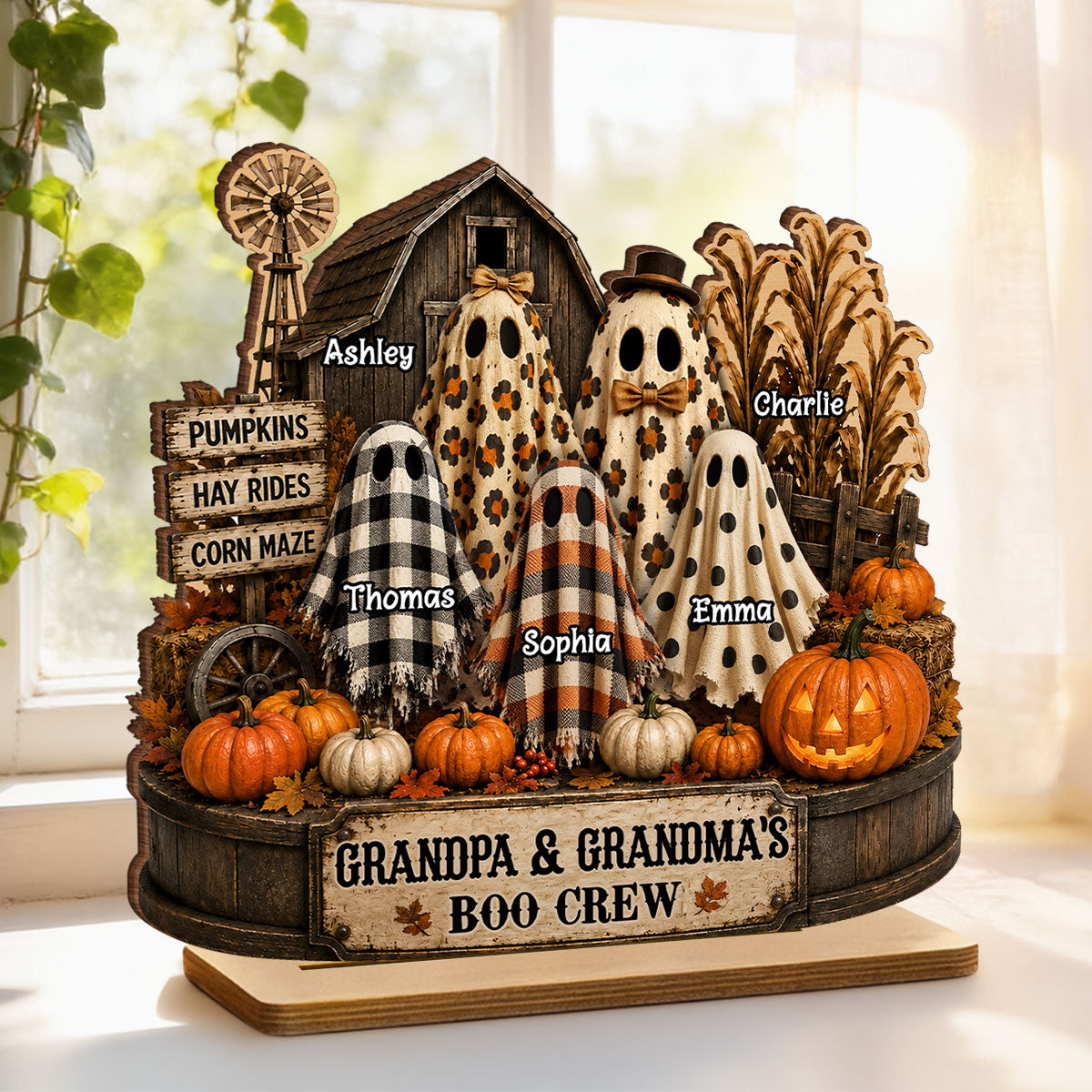 Grandma Grandpa's Boo Crew Pumpkin Patch - Personalized 2-Layered Wooden Plaque - Halloween Fall Decor for Grandparents