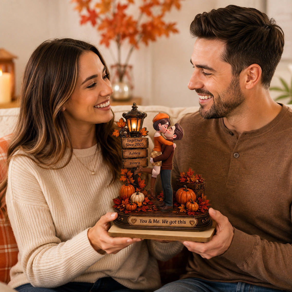 Cozy Fall Couple We Got This - Personalized 2-Layered Wooden Plaque - Fall Season Decor Gift, Gift For Couple