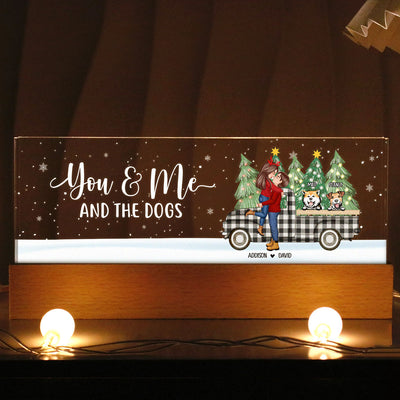 You Me And The Dogs Christmas Truck Personalized Acrylic Block LED Night Light, Christmas Gift for Couples