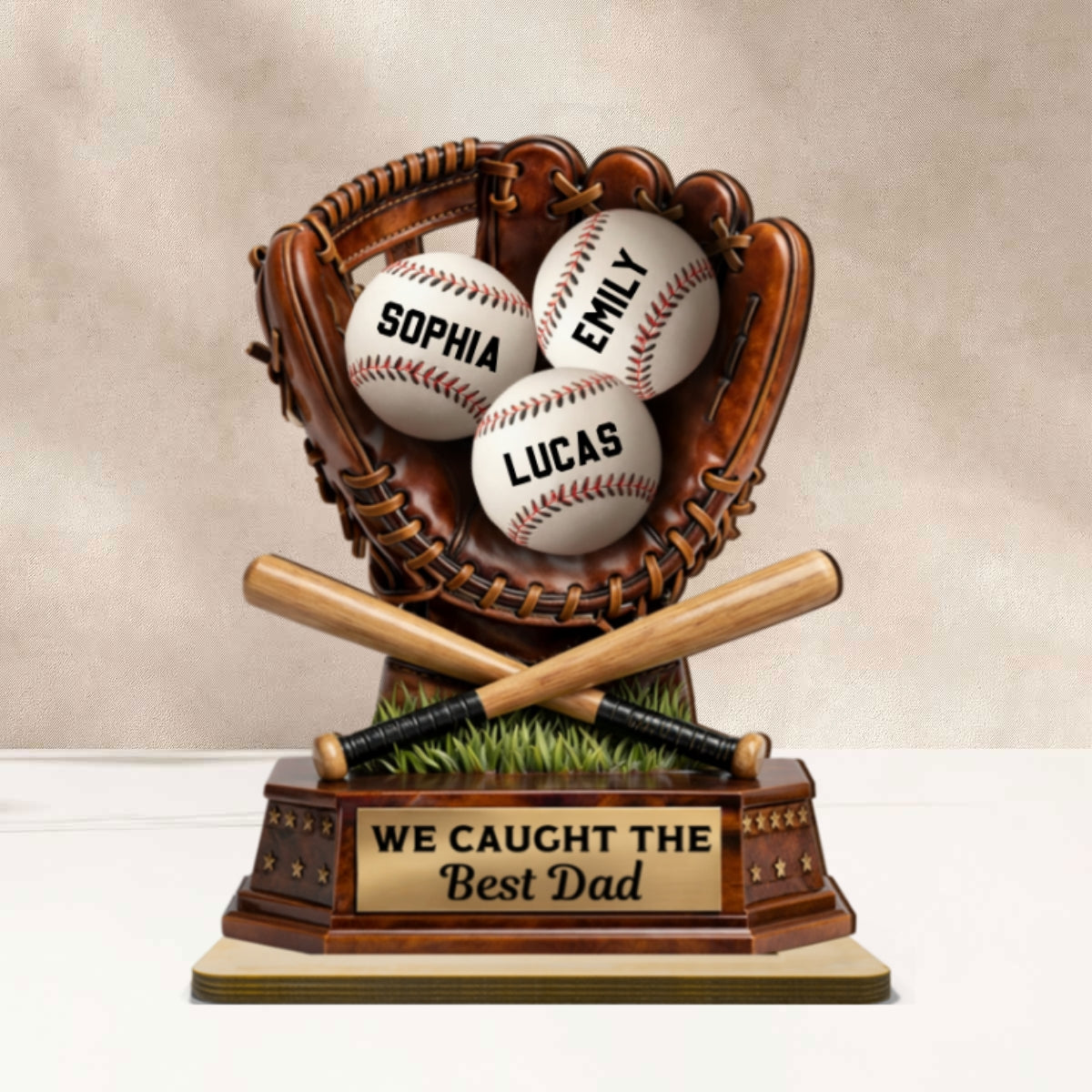 We Caught The Best Dad, Baseball Dad - Personalized 2-Layered Wooden Plaque - Father's Day Gift for Dad, Husband