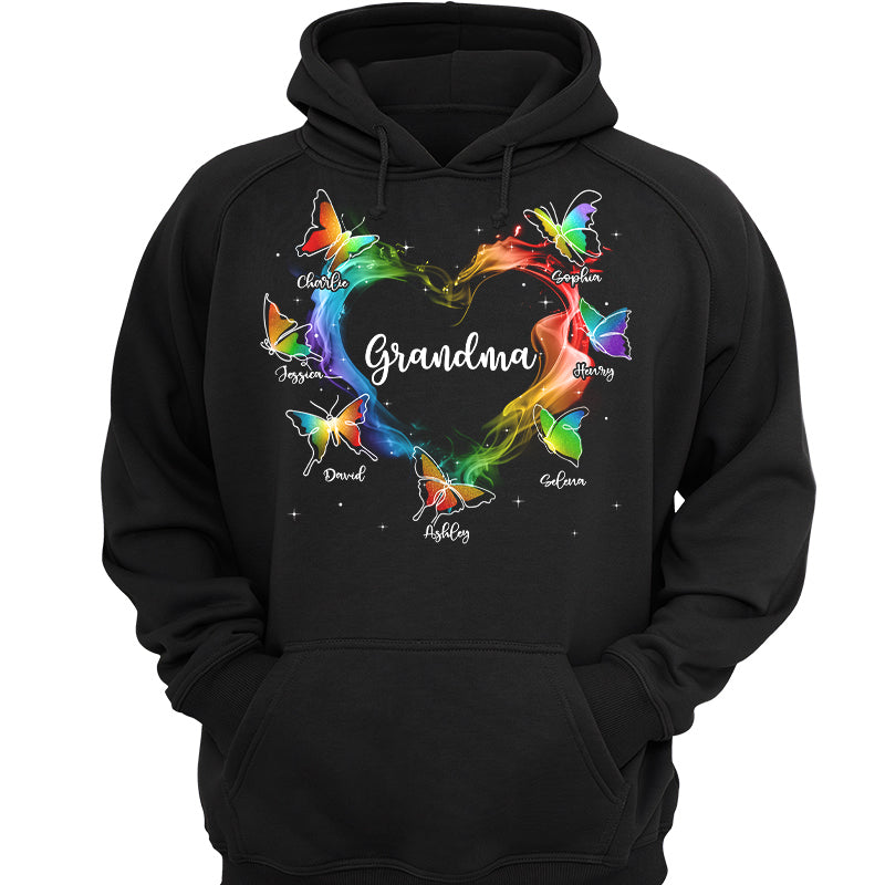 Grandma Mom Colorful Smoke Heart Butterflies Personalized Shirt