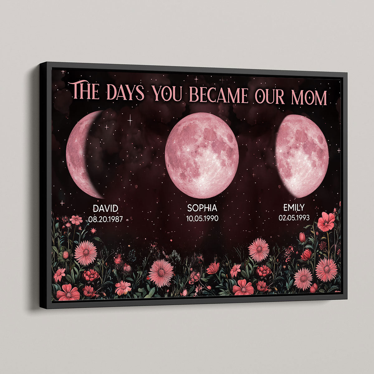 Vintage Flowers The Days You Became Our Mom Pink Birthday Moon Phase Personalized Poster