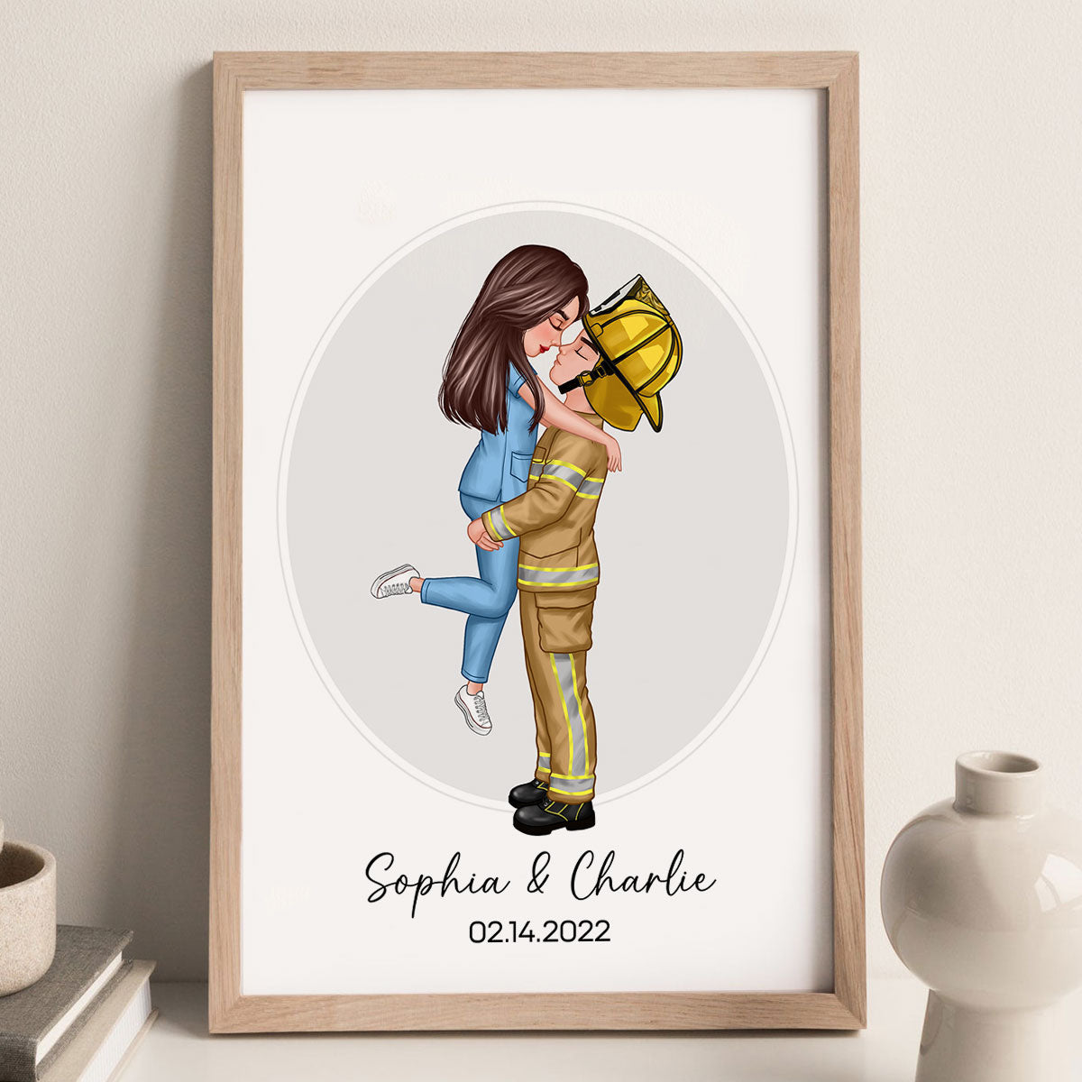 Couple Portrait Valentine‘s Day Gifts by Occupation Gift For Her Gift For Him Firefighter, Nurse, Police Officer Personalized Poster