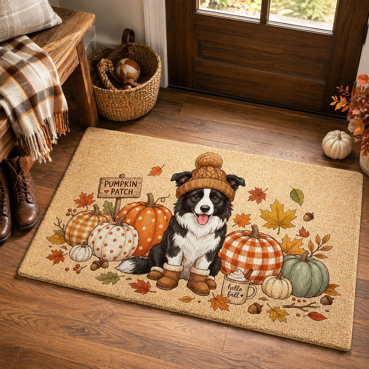 Hello Fall Custom Dog Cat Pet Portrait from Photo - Personalized Doormat - Cozy Fall Decor for Pet Lovers