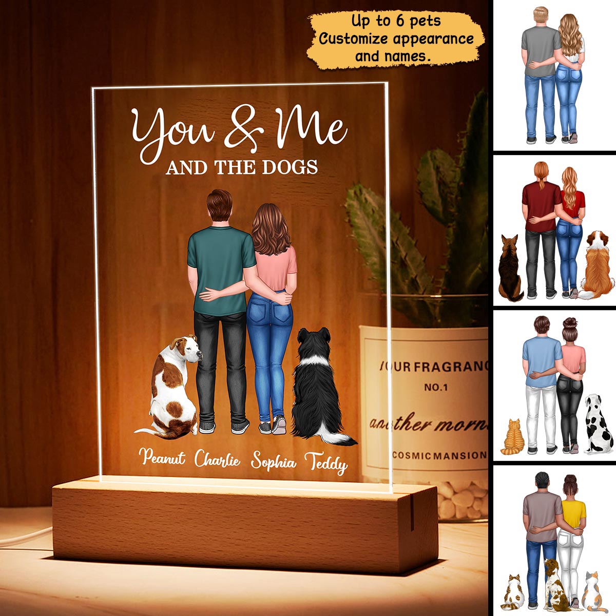 Couple Standing Back View Together Since With Dog Cat Personalized Rectangle Acrylic Plaque With LED Night Light - Valentine‘s Day Gift - Anniversary Gift For Him - Gift For Her