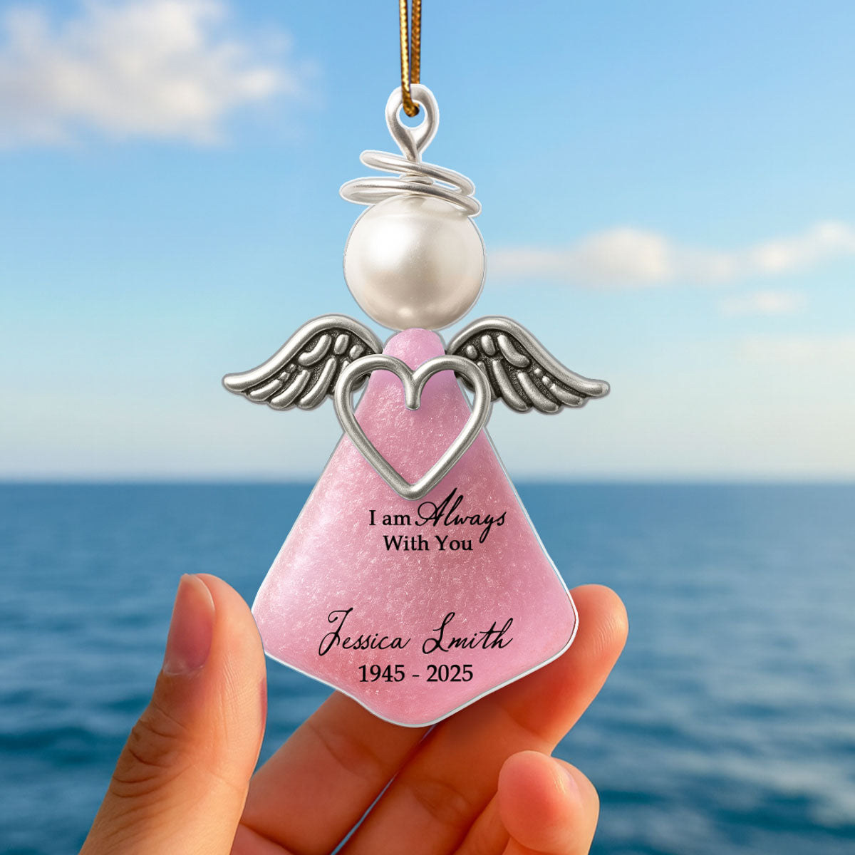 3D Effect Sea Glass Angel, I Am Always with You - Personalized Acrylic Ornament - Heartfelt Memorial Christmas Gift for Loved Ones