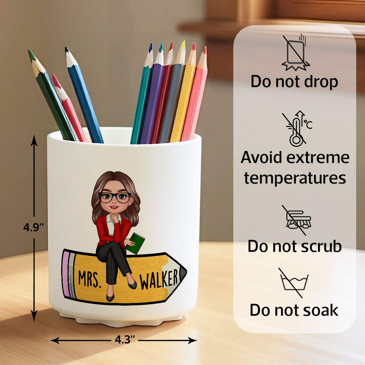 Teacher Sitting On Pencil Personalized Rotating Pen Holder, Back To School Gift, Teacher Appreciation Gift
