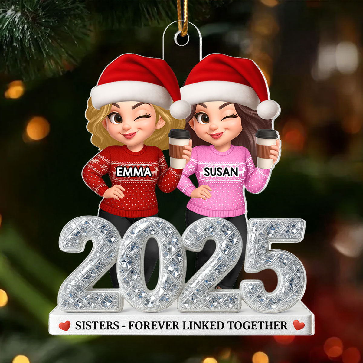 2025 Shining Effect Brothers & Sisters - Personalized Acrylic Ornament - Christmas Gift for Siblings