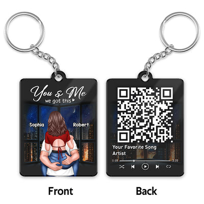 Man Holding Woman Back View At Night Favorite Song QR Code Personalized Acrylic Keychain