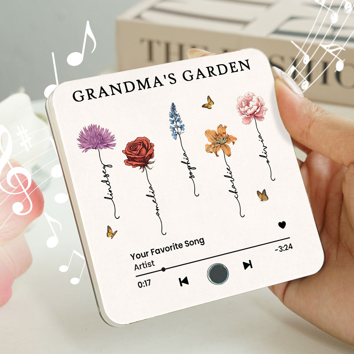 Grandma's Kitchen Birth Month Flower Personalized Music Fridge Magnet, Heartfelt Gift, Birthday Gift for Grandma
