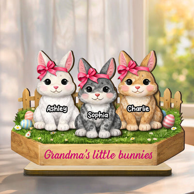 Grandma's Little Bunnies Coquette - Personalized 2-Layered Wooden Plaque - Easter Gift for Grandma, Farmhouse Tiered Tray Decor