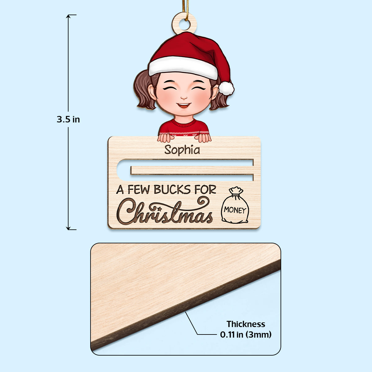 A Few Bucks For Christmas Personalized Wooden Ornament, Money Holder Ornament For Kids