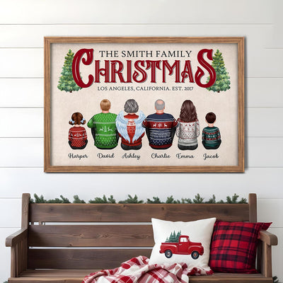 Christmas Family Sitting Together Personalized Poster, Christmas Decoration