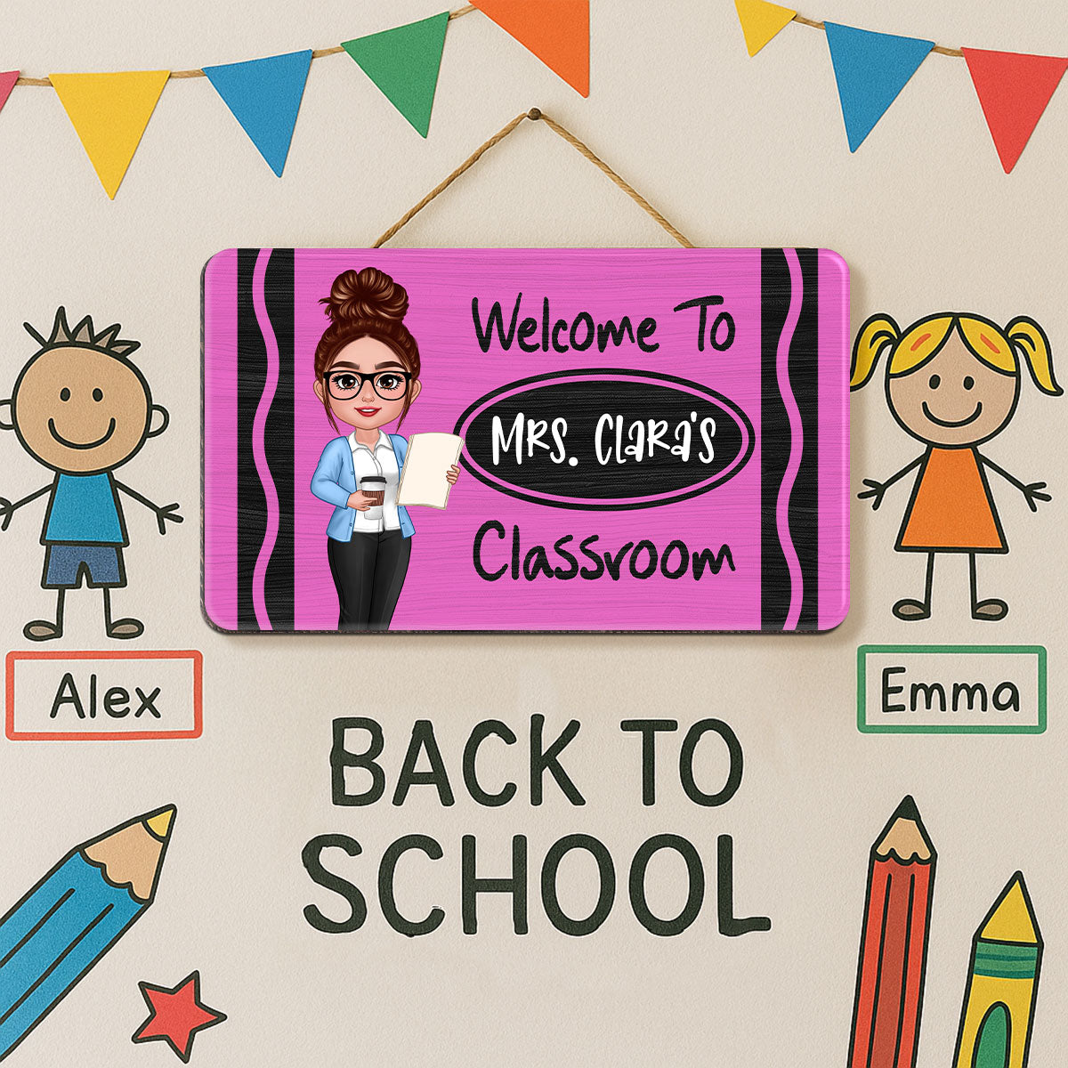Teacher Crayon Welcome To Classroom Personalized Wood Sign