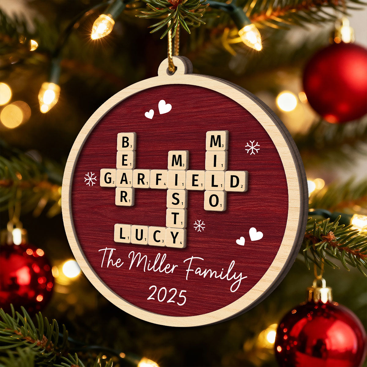 Family Name Crossword Puzzle Art - Personalized 2-Layer Wooden Ornament