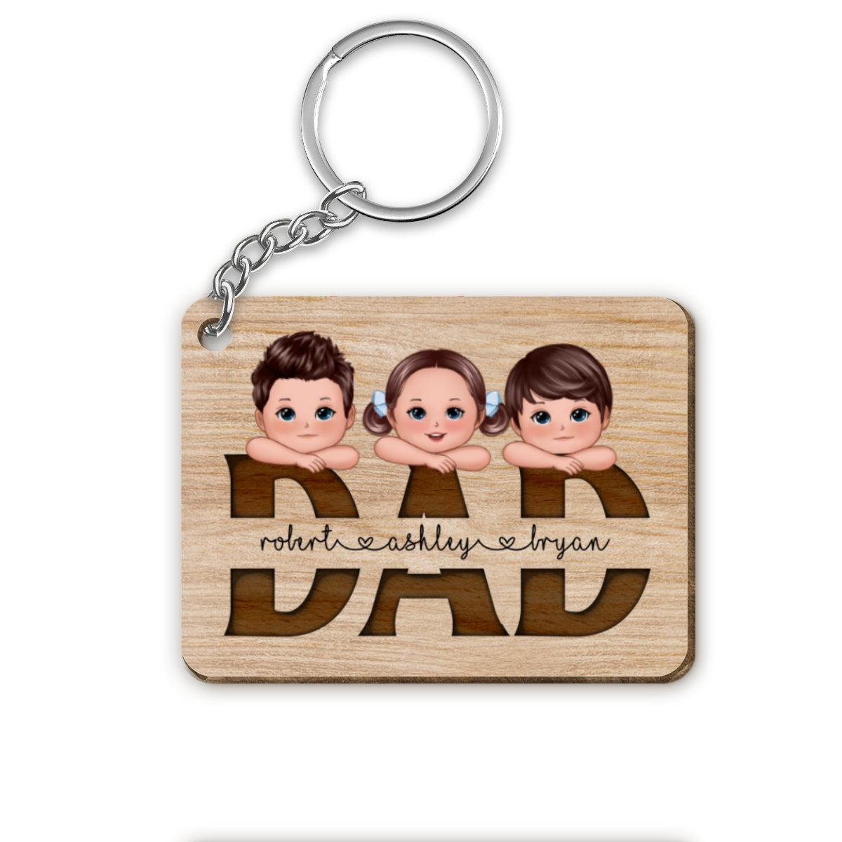 Daddy We Love You Cute Kids On Hands Personalized Wooden Keychain