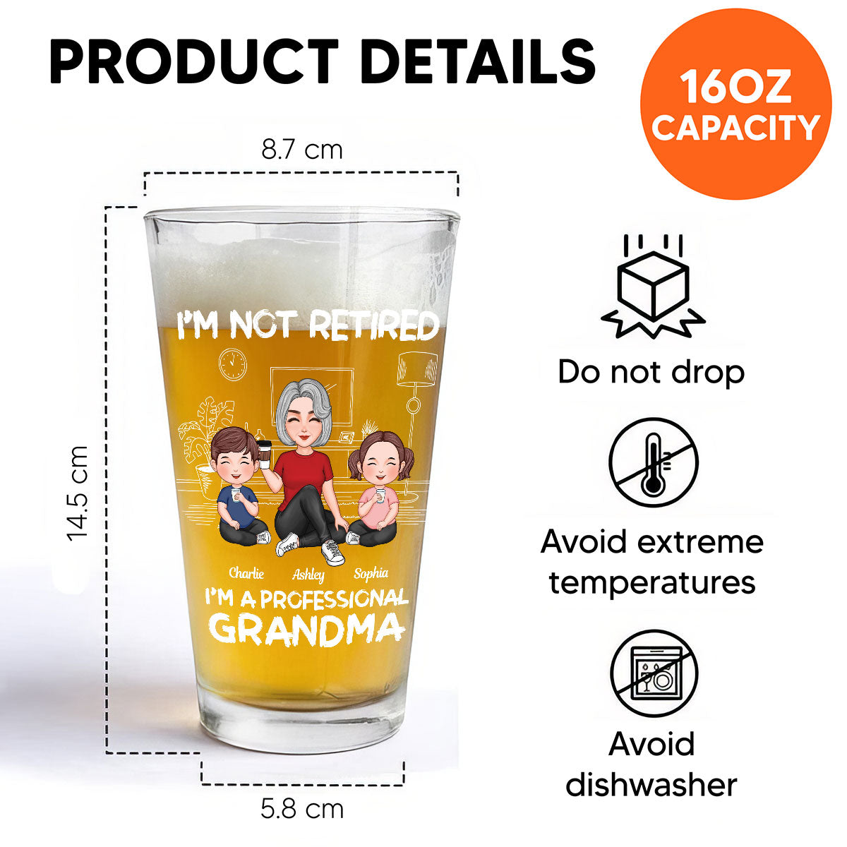 I'm Not Retired I'm A Professional Grandma Grandkids Sitting Together Beer Glass, Retirement Gift