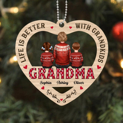Polka Dot Grandma Grandkids Personalized Wooden Ornament