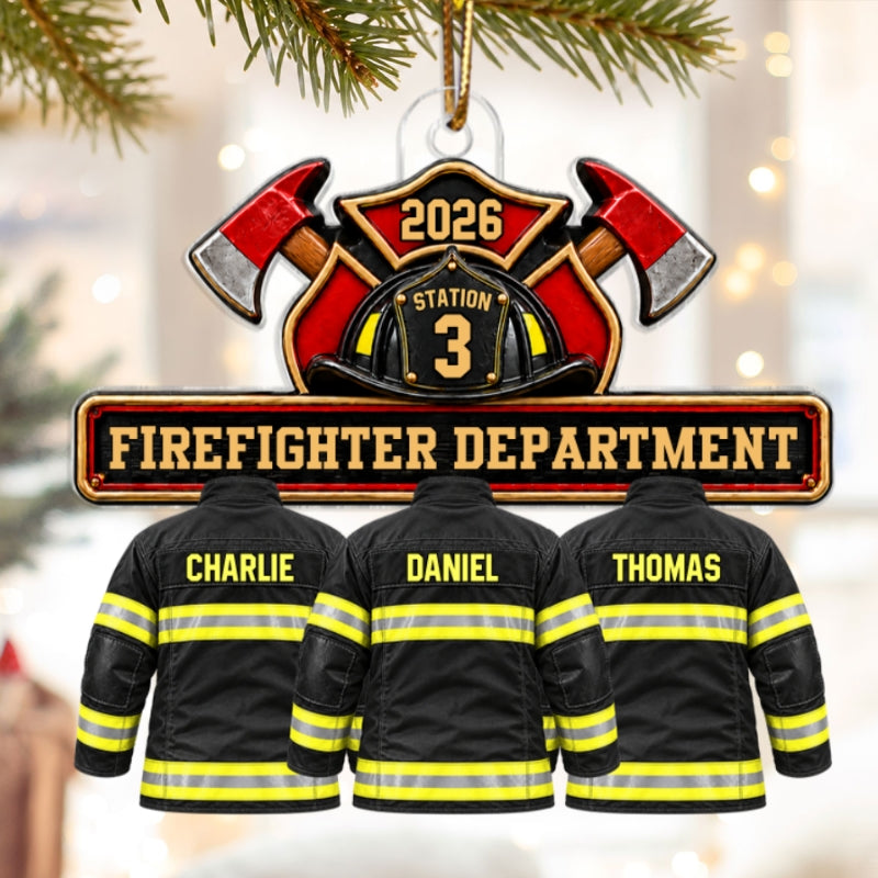 Firefighter Group Squad And Team - Personalized Acrylic Ornament - Christmas Gift For Firefighter Squad, Station, Department
