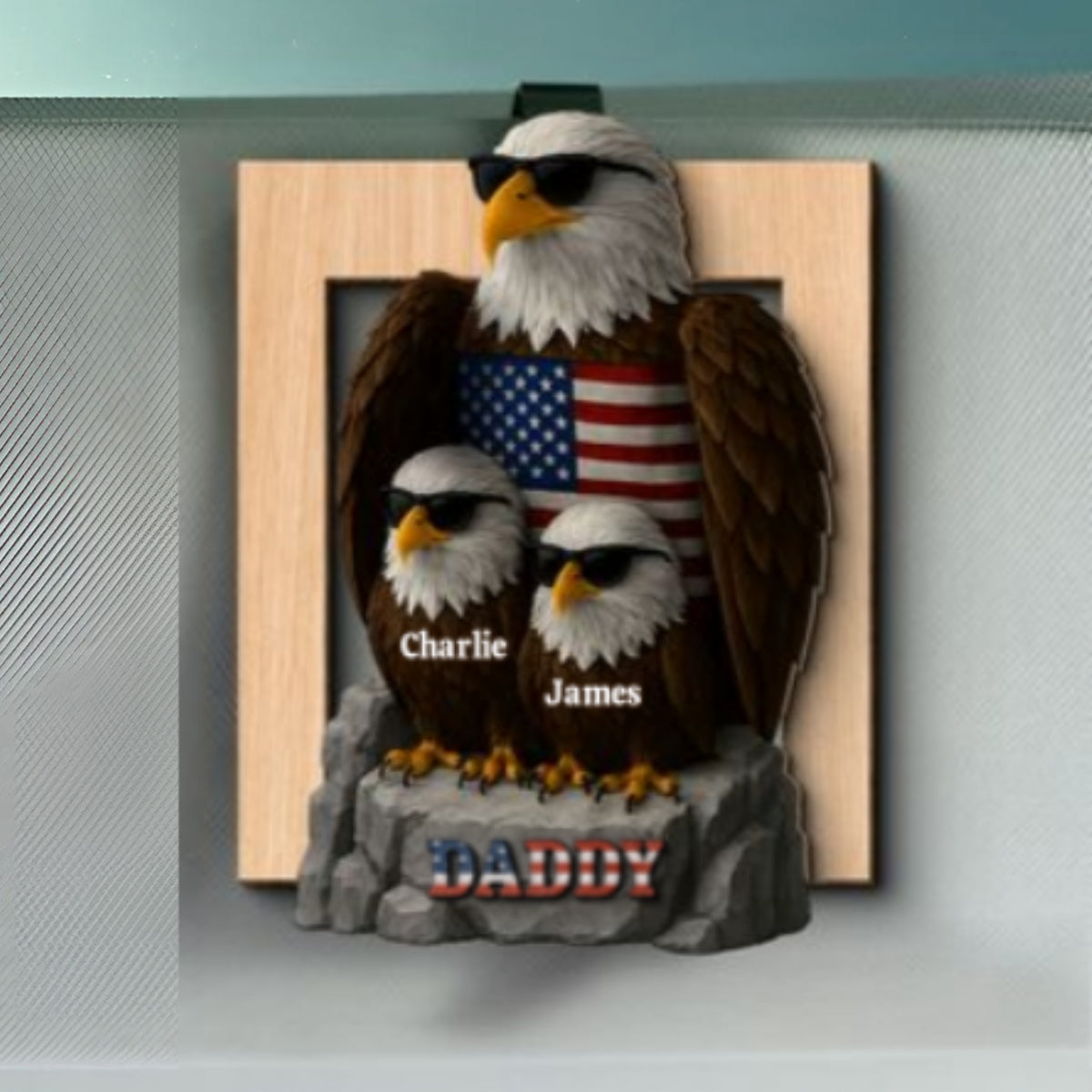 Patriotic Papa Grandpa & Kids Eagle Personalized Car Visor Clip, Car Decoration, Perfect 2025 Father's Day Gift For Dad, For Grandpa