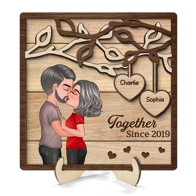 Couple Kissing Under Tree  Gift For Her Gift For Him Personalized 2-Layer Wooden Plaque