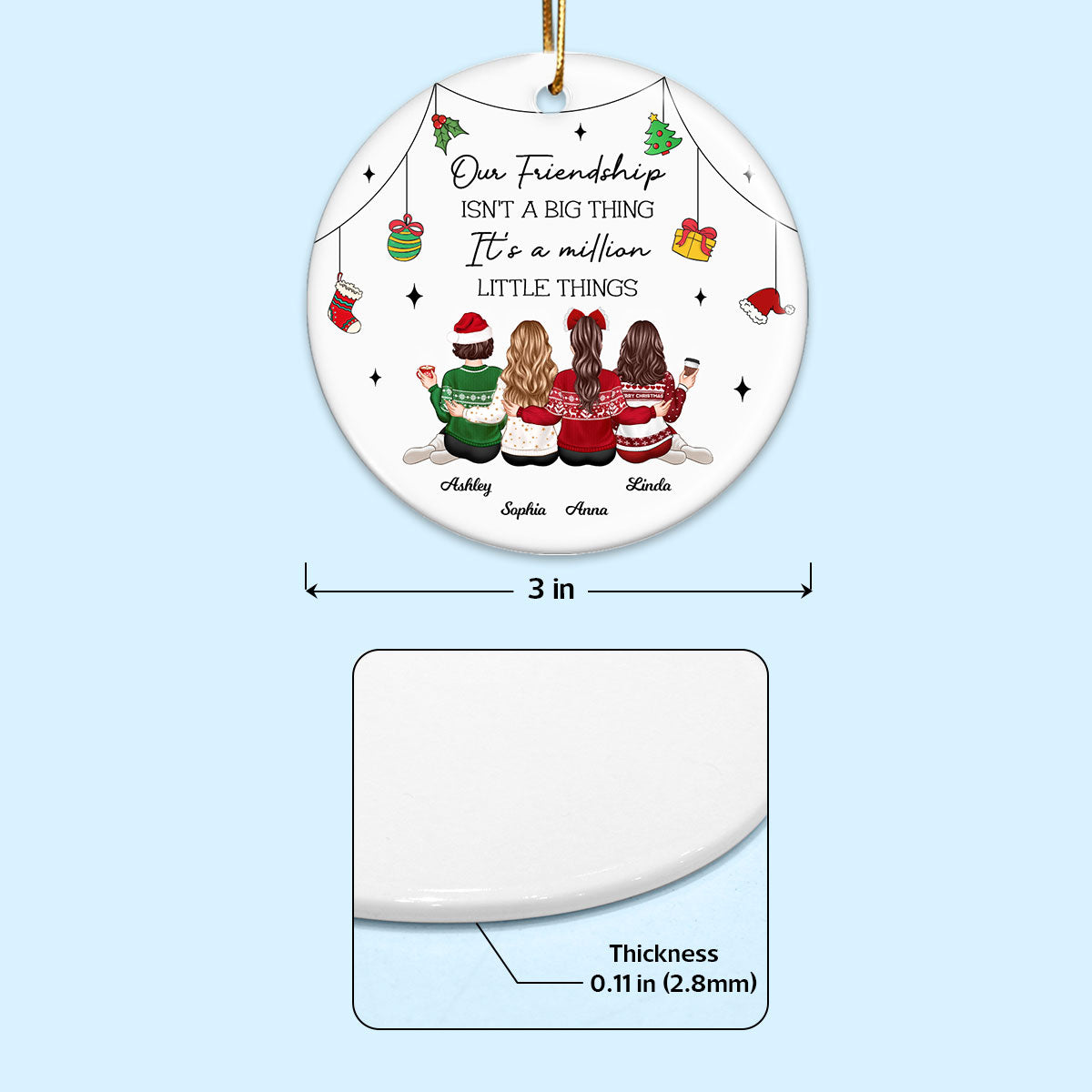 Friendship Million Little Things Personalized Circle Ceramic Ornament, Christmas Gift for Best Friends