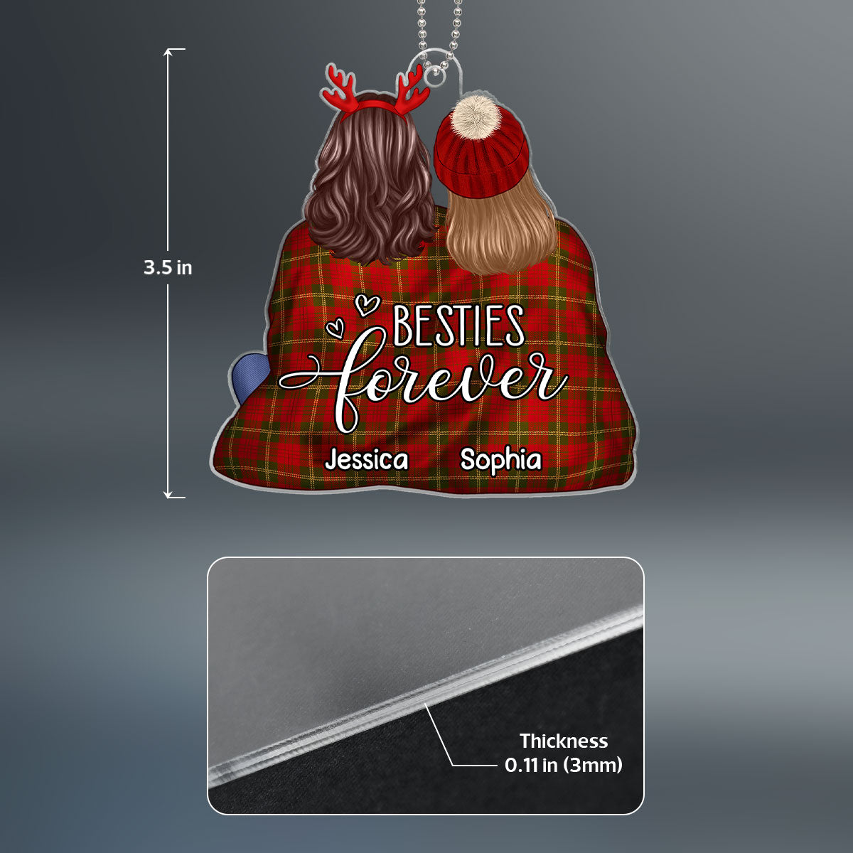 Back View Besties Snuggle In Blanket Christmas Gift For Best Friends Personalized Acrylic Ornament
