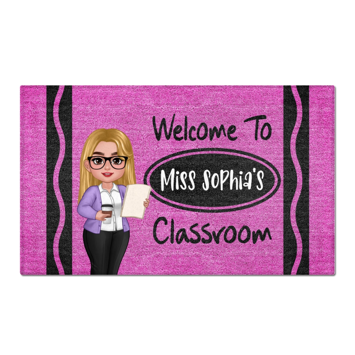 Teacher Cute Crayon Pattern Welcome To Classroom Personalized Doormat| Back To School Gift, Classroom Decoration