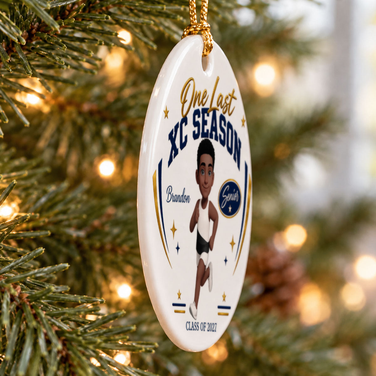 One Last XC Season Senior Cross Country Athlete - Personalized Ceramic Ornament - Last Race, Last Season Keepsake For XC Senior, Gift For Daughter, Gift For Son