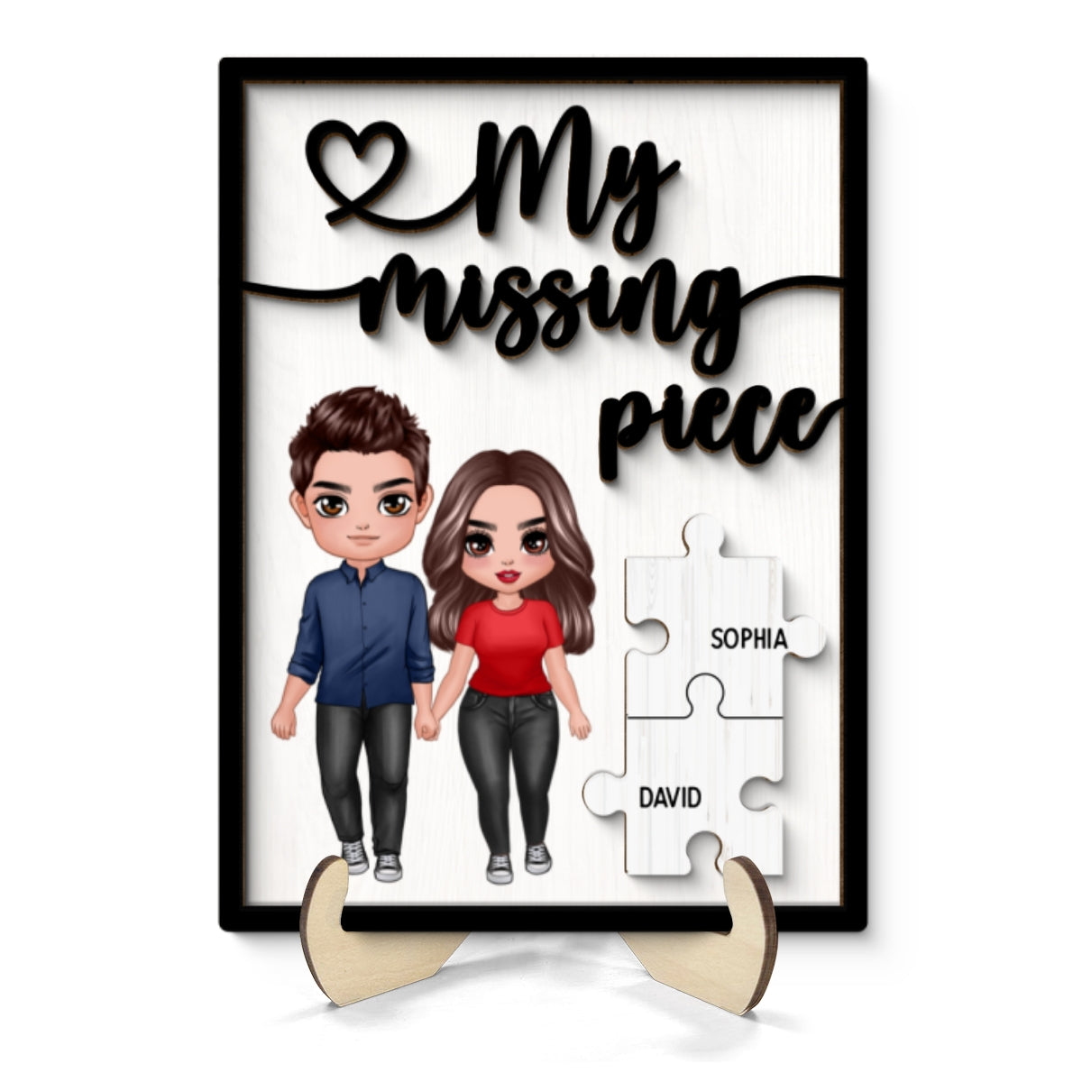 My Missing Piece Valentine‘s Day Doll Couple Standing Gift For Her Gift For Him Personalized 2-Layer Wooden Plaque