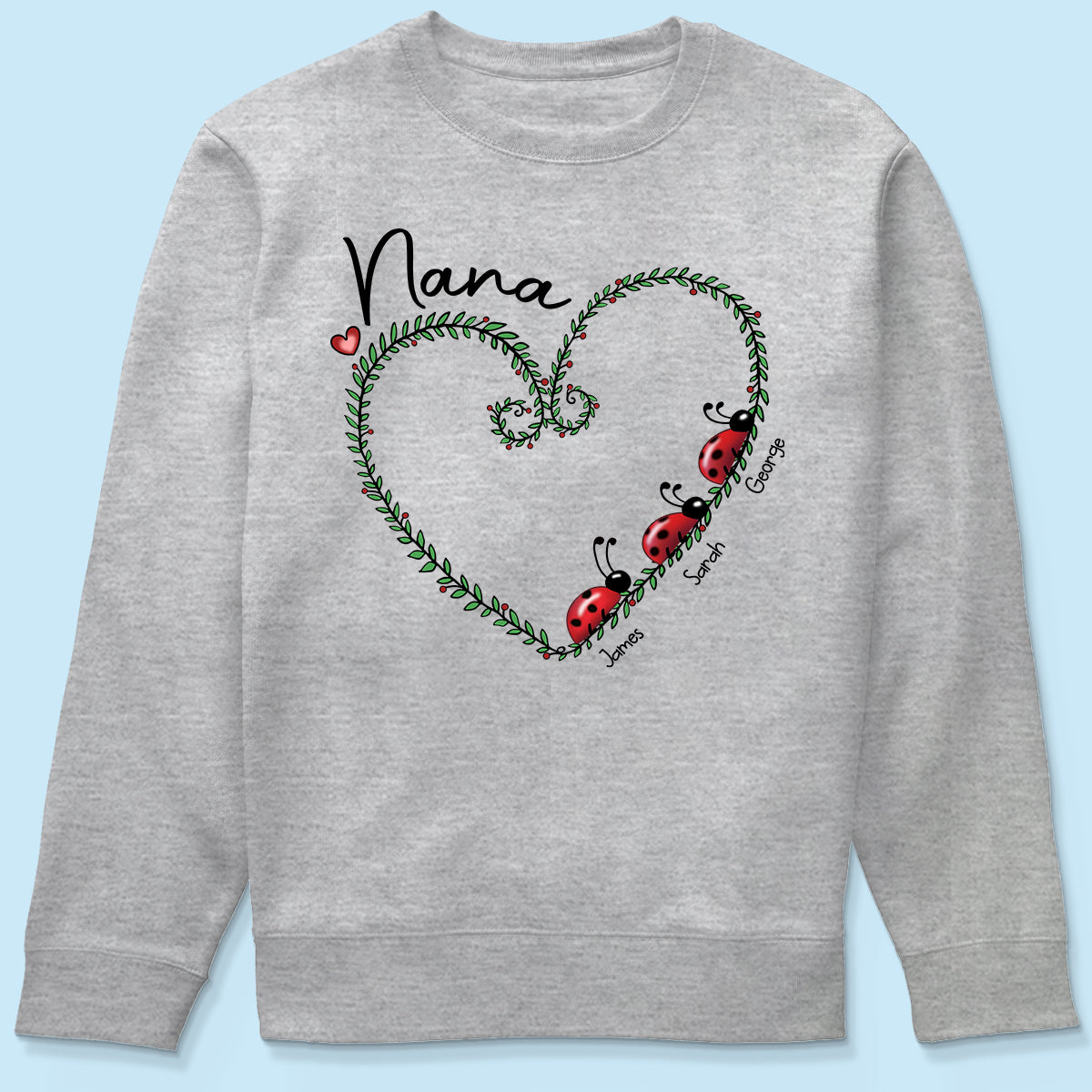 Grandma Mom Ladybug Heart Personalized Shirt