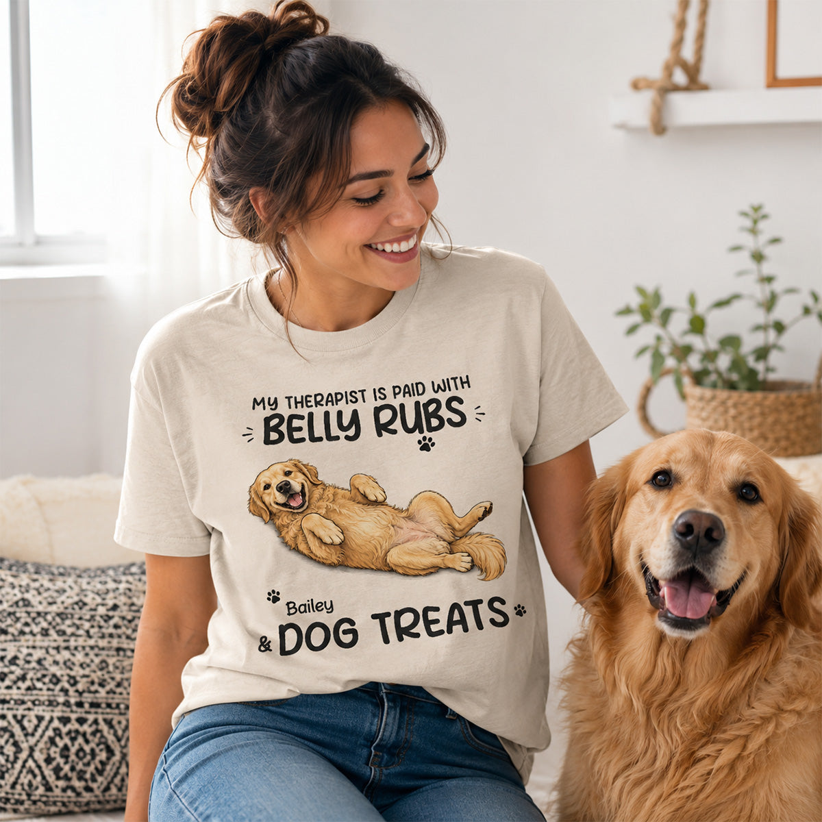 My Therapist Is Paid With Belly Rubs & Dog Treat Custom Dog Photo - Personalized Shirt - Funny Gift For Dog Lover