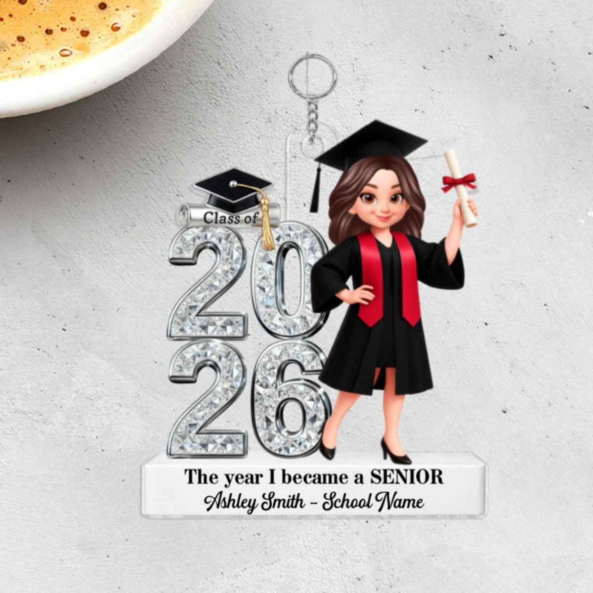 The Year I Became A Senior - Personalized Acrylic Keychain - Christmas Gift For Seniors, Daughter, Son, Granddaughters, Grandsons