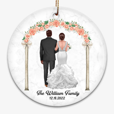 Groom And Bride Back View Flower Gate Personalized Circle Ornament