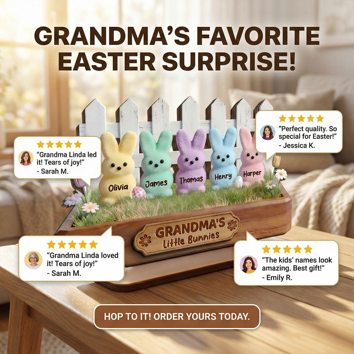 Easter Grandma Little Bunnies - Personalized 2-Layered Wooden Plaque - Easter Gift For Grandma, Easter Decoration