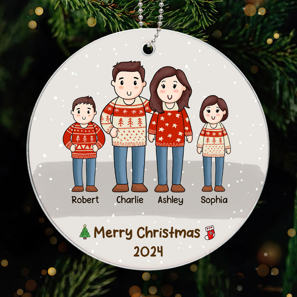 Comic Family Christmas Simple Background Personalized Acrylic Ornament