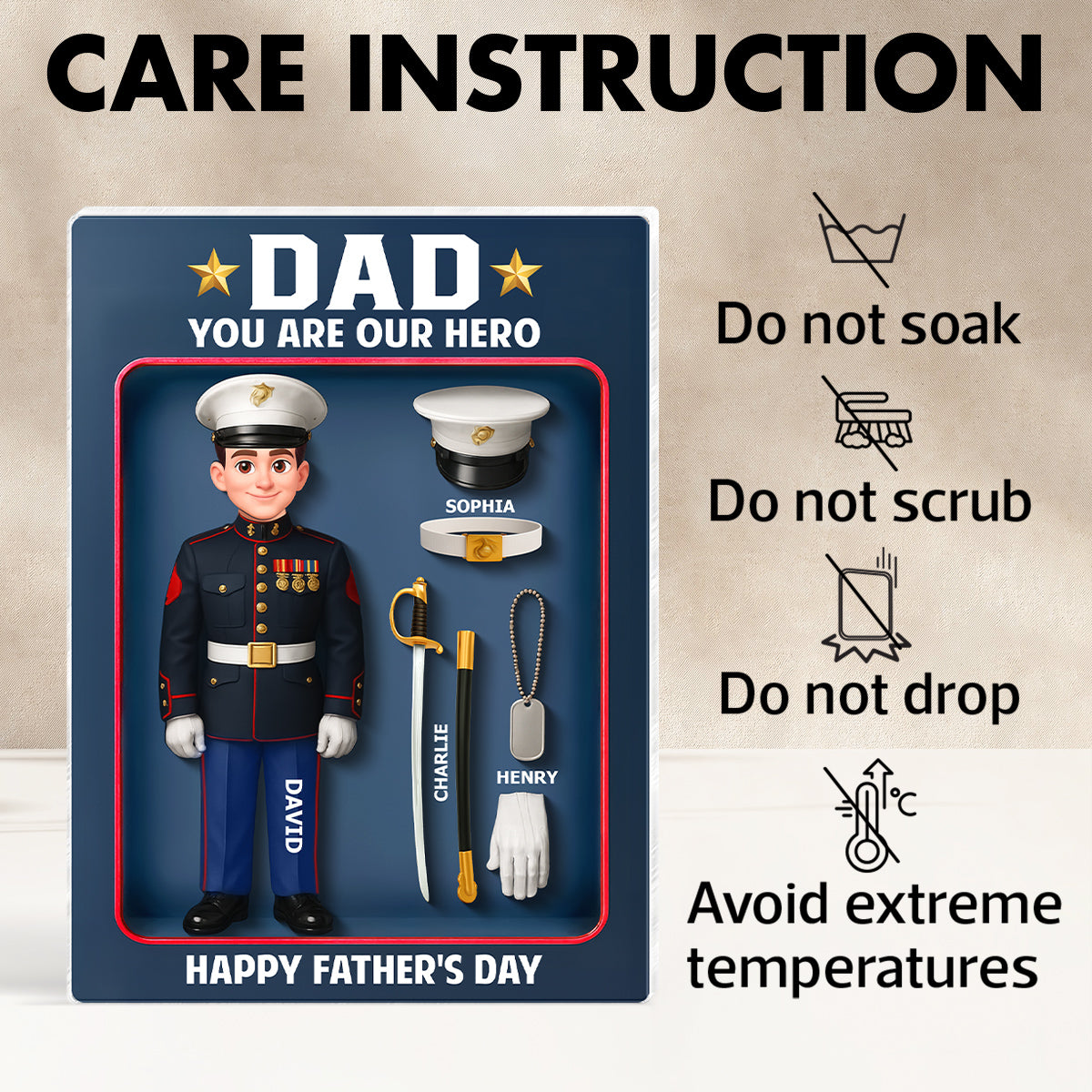 American Marine Dad Hero - Personalized Acrylic Block Plaque -  Gift For Marine Dad