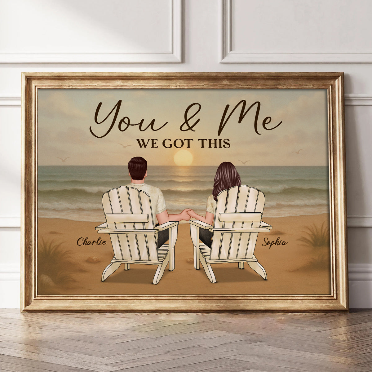 Vintage Retro Couple Beach Landscape Personalized Poster, Gift For Him, For Her