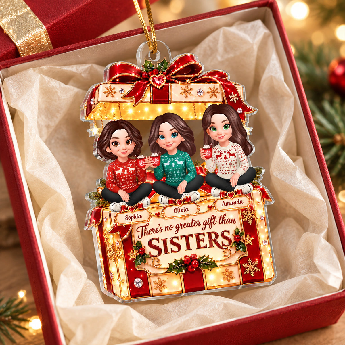 No Greater Gift than Sisters - Personalized Acrylic Ornament - Christmas Gift for Sisters, Siblings, Best Friends