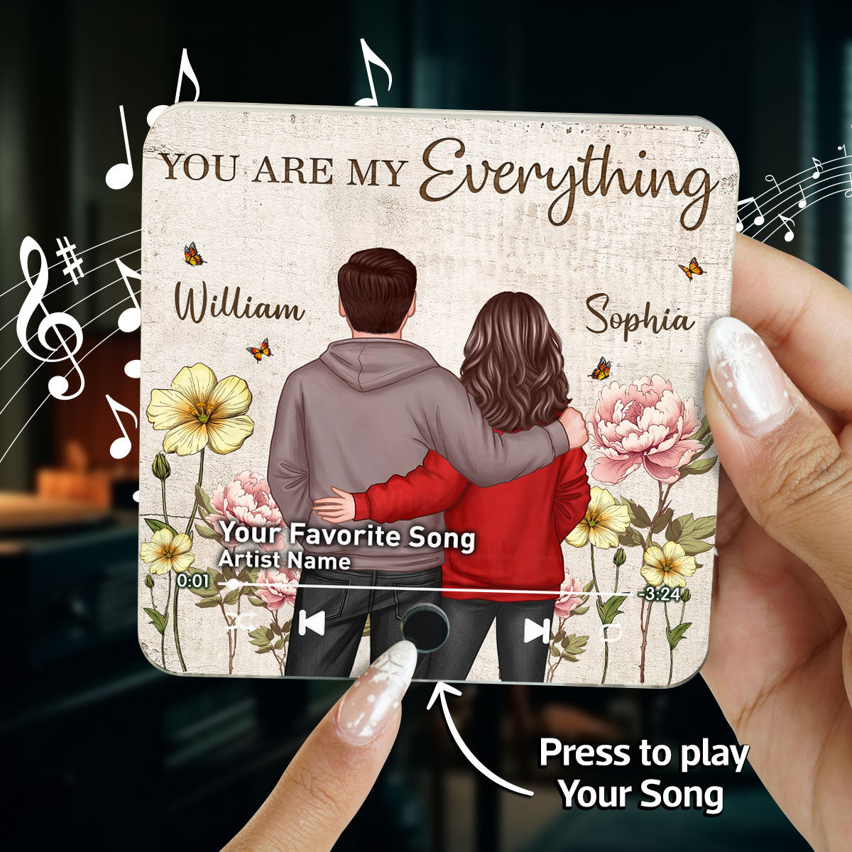 Couple Birth Month Flower Favorite Song Personalized Music Fridge Magnet, Heartfelt Gift For Couple, For Him, For Her, Boyfriend, Girlfriend, Husband, Wife
