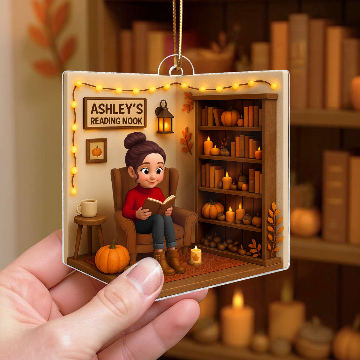 Reading Nook Cozy Season Personalized 3D Effect Acrylic Ornament
